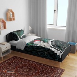 New Zealand Personalised Bedding Set Meri Kirihimete Kowhaiwhai Mix Paua Shell Emerald