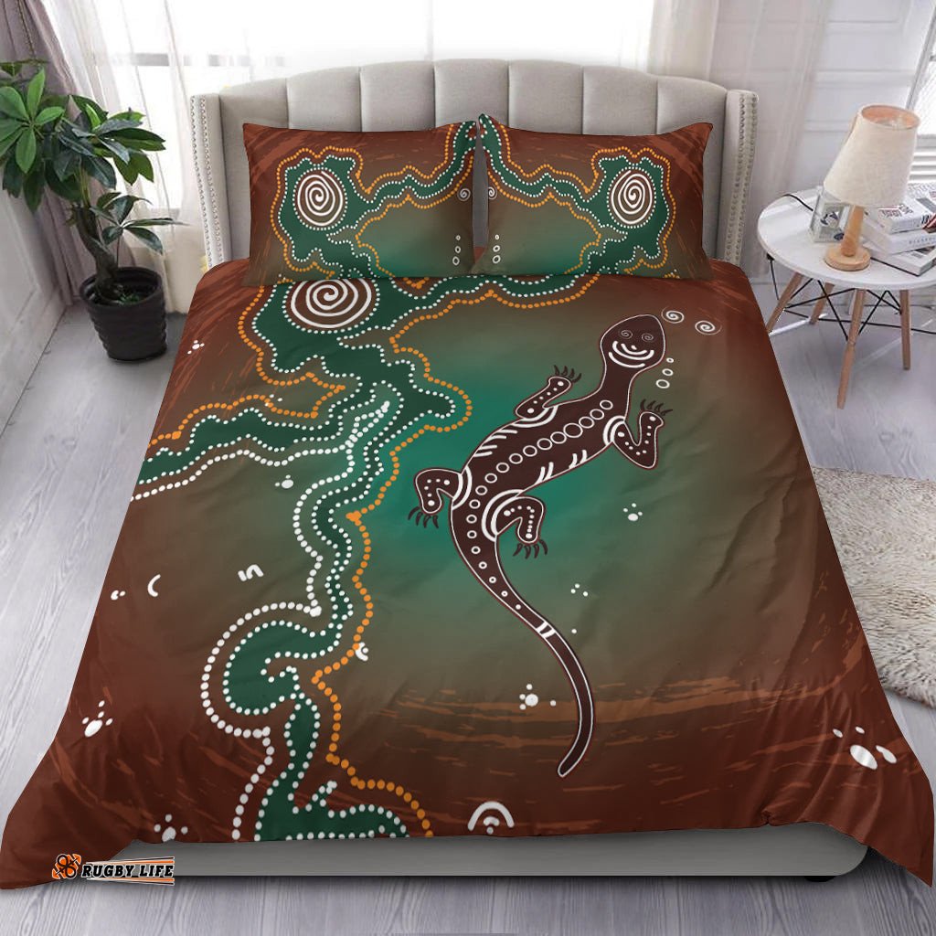 Aboriginal Lizard Bedding Set Indigenous Dot Painting Art