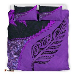 Paua Shell Maori Silver Fern Bedding Set, Purple