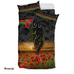 Custom Personalised Penrith Panthers ANZAC 2022 Bedding Set Poppy Flowers Vibes Black