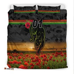 Custom Personalised Penrith Panthers ANZAC 2022 Bedding Set Poppy Flowers Vibes Black