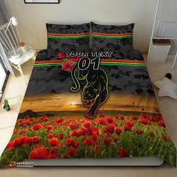 Custom Personalised Penrith Panthers ANZAC 2022 Bedding Set Poppy Flowers Vibes Black