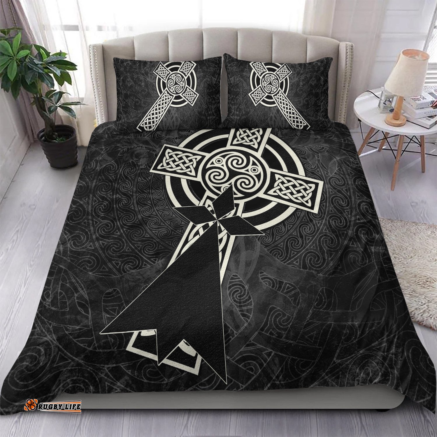 Brittany Celtic Bedding Set Celtic Cross and Stoat Ermine Skew Style