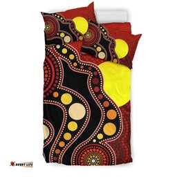 Aboriginal Bedding Set, Australia Aboriginal Lives Matter Flag Circle Dot Painting Art Bedding Set