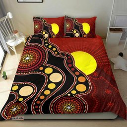 Aboriginal Bedding Set, Australia Aboriginal Lives Matter Flag Circle Dot Painting Art Bedding Set