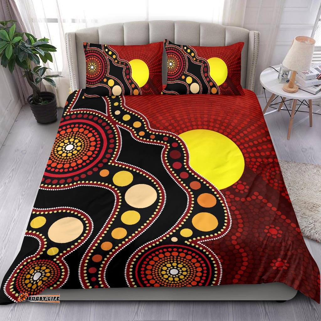 Aboriginal Bedding Set, Australia Aboriginal Lives Matter Flag Circle Dot Painting Art Bedding Set