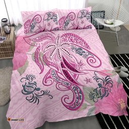 Polynesian Tribal Turtle Flowers Bedding Set