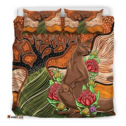 Aboriginal Bedding Set Kangaroo With Indigenous Tree