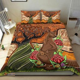 Aboriginal Bedding Set Kangaroo With Indigenous Tree