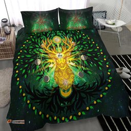 Celtic Pagan Deer Bedding Set Moon Phases Deer with Tree of Life