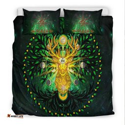 Celtic Pagan Deer Bedding Set Moon Phases Deer with Tree of Life