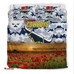North Queensland Cowboys ANZAC 2022 Bedding Set Poppy Flowers Vibes White