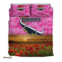 North Queensland Cowboys ANZAC 2022 Bedding Set Poppy Flowers Vibes Pink