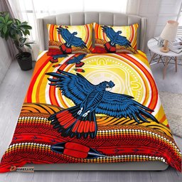 Australia Aboriginal Bedding Set, Black Cockatoo Dot Painting Sunset Patterns