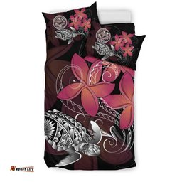 Marshall Coat Of Arms Plumeria Coiling Waves Polynesian Bedding Set