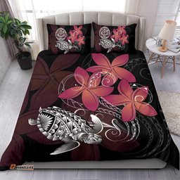 Marshall Coat Of Arms Plumeria Coiling Waves Polynesian Bedding Set