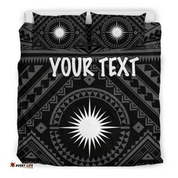 Marshall Personalised Bedding Set Marshall Seal With Polynesian Tattoo Style Black 05