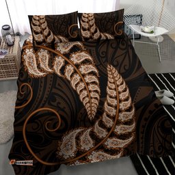 Brown New Zealand Paisley Silver Fern Bedding Set Aotearoa Maori