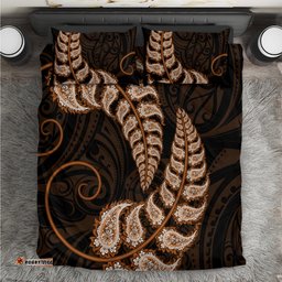 Brown New Zealand Paisley Silver Fern Bedding Set Aotearoa Maori