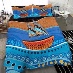 Aboriginal Bedding Set Aboriginal Dot Painting Depicting Boat