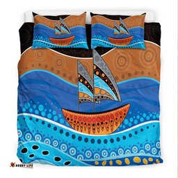 Aboriginal Bedding Set Aboriginal Dot Painting Depicting Boat