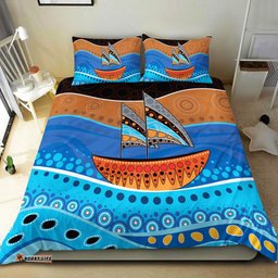 Aboriginal Bedding Set Aboriginal Dot Painting Depicting Boat