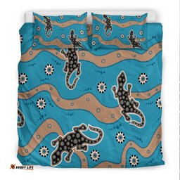 Aboriginal Bedding Set Aboriginal Lizard in Blue Style