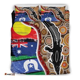 Aboriginal Bedding Set Indigenous Crocodile With NAIDOC Week 2022 Flags