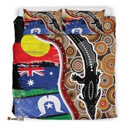 Aboriginal Bedding Set Indigenous Crocodile With NAIDOC Week 2022 Flags