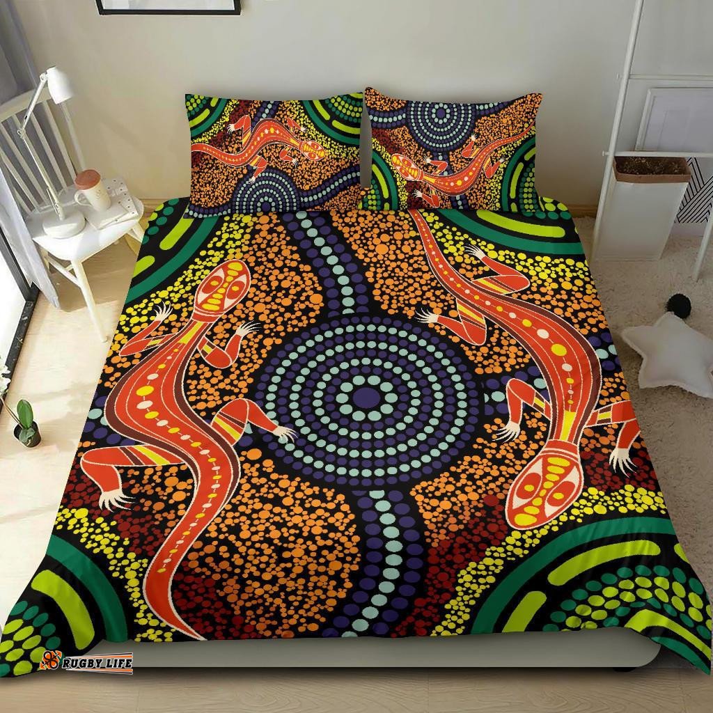 1st Australia Bedding Set Aboriginal Two Lizards Dot Painting Circle