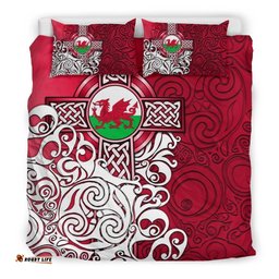 Wales Celtic Bedding Set Welsh Dragon Flag with Celtic Cross