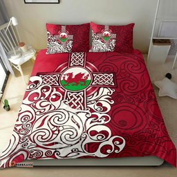Wales Celtic Bedding Set Welsh Dragon Flag with Celtic Cross