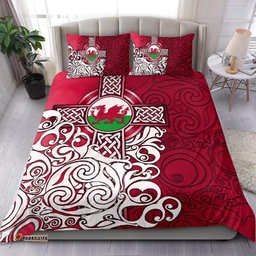 Wales Celtic Bedding Set Welsh Dragon Flag with Celtic Cross
