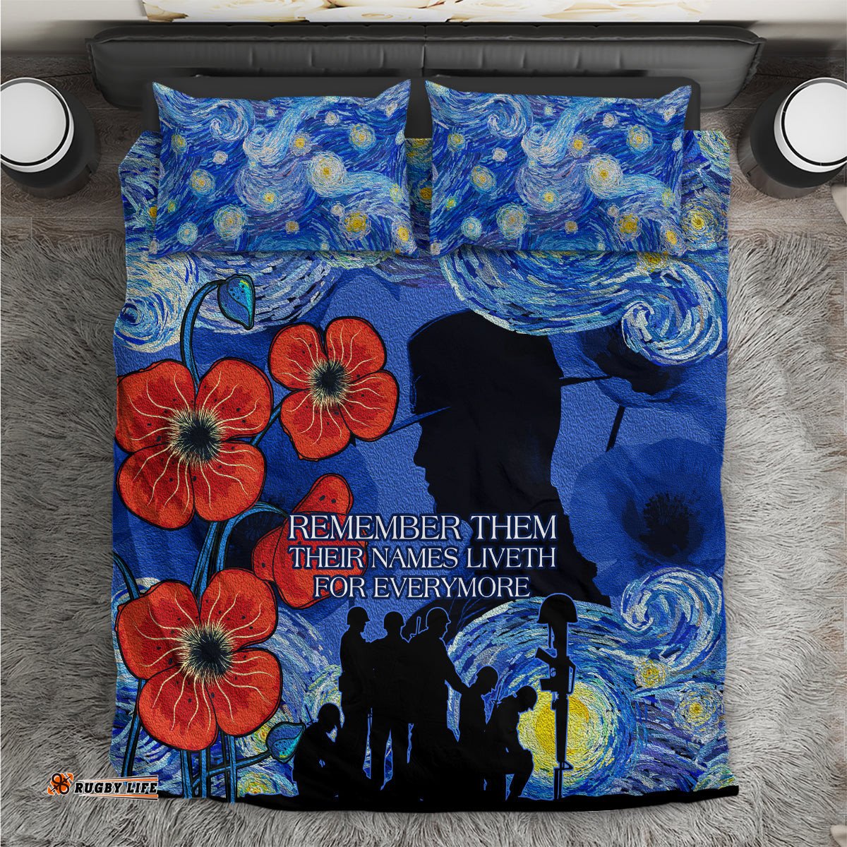 Remember Them ANZAC day Bedding Set Soldier In Starry Night Oil Paint Style