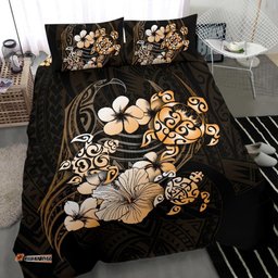 Golden Turtle Hibiscus Mix Plumeria Polynesian Bedding Set