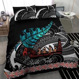 Personalised New Zealand Waka Bedding Set Aotearoa Maori Silver Fern Pattern