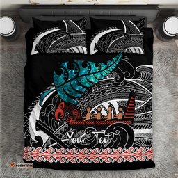 Personalised New Zealand Waka Bedding Set Aotearoa Maori Silver Fern Pattern