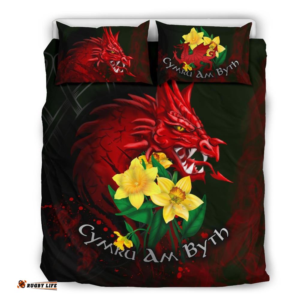 Wales Bedding Set, Cymru Am Byth Welsh Dragon Daffodil