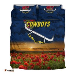 North Queensland Cowboys ANZAC 2022 Bedding Set Poppy Flowers Vibes Blue
