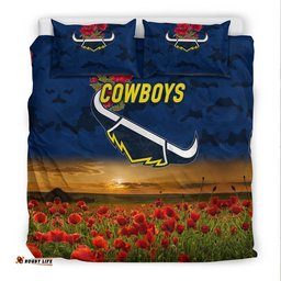 North Queensland Cowboys ANZAC 2022 Bedding Set Poppy Flowers Vibes Blue