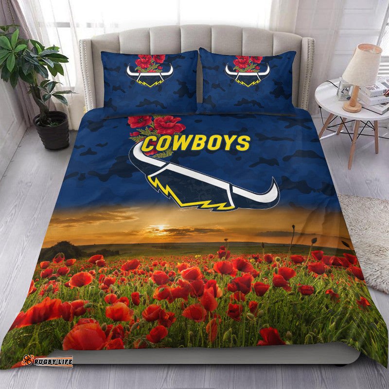 North Queensland Cowboys ANZAC 2022 Bedding Set Poppy Flowers Vibes Blue