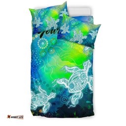 Custom Text Aboriginal Bedding Set Indigenous Turtle Ocean Dot Painting Art