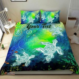 Custom Text Aboriginal Bedding Set Indigenous Turtle Ocean Dot Painting Art