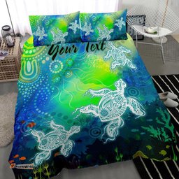 Custom Text Aboriginal Bedding Set Indigenous Turtle Ocean Dot Painting Art