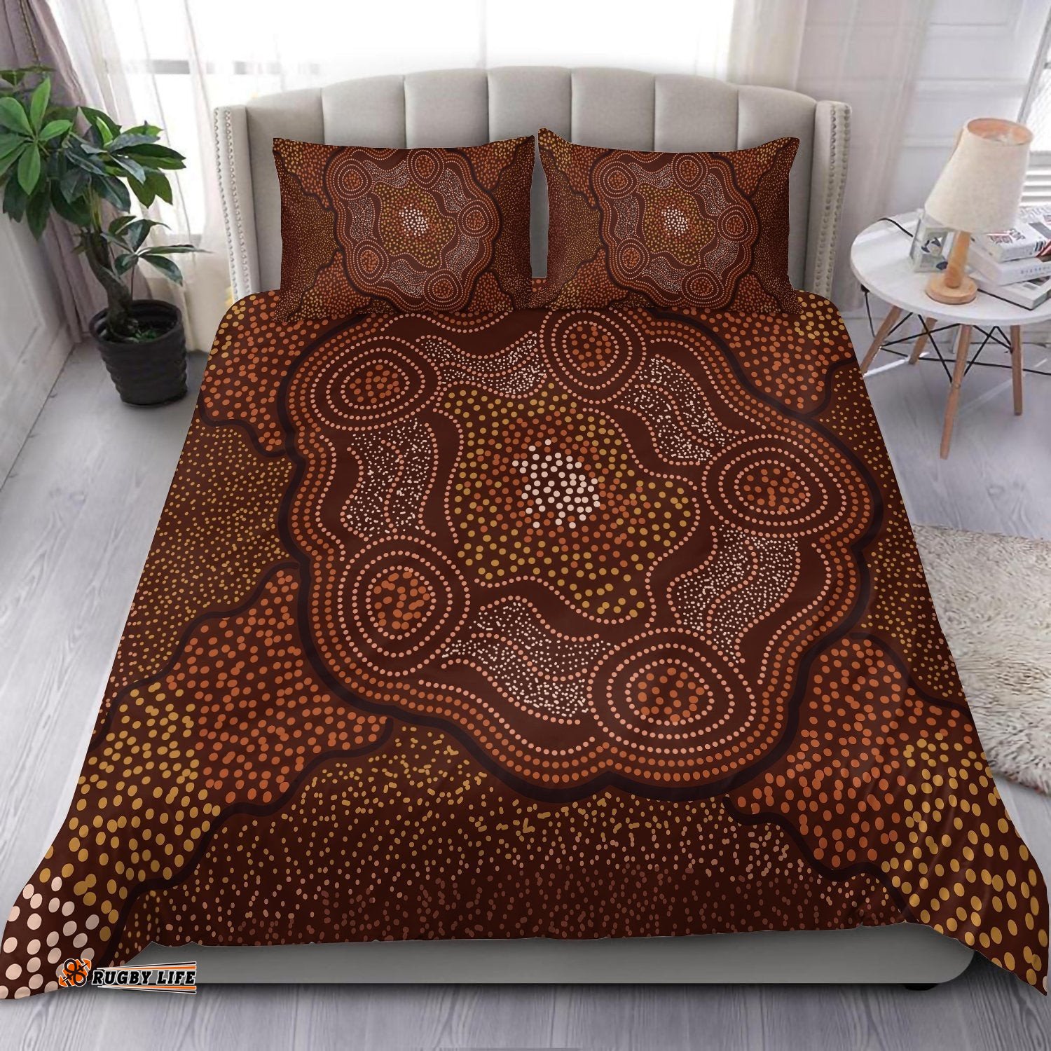 Australia Aboriginal Bedding Set Indigenous Symbol Dot Painting Art Ver 12