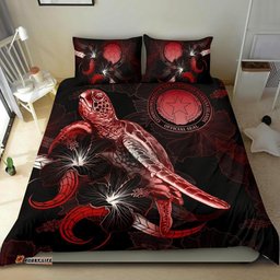 CNMI Polynesian Bedding Set Turtle With Blooming Hibiscus Red
