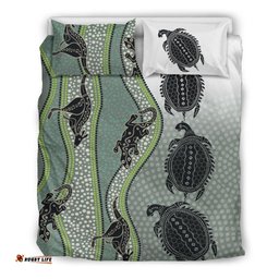 Bedding Set Aboriginal with Kangaroo, Lizard, Turtle and Dotted Crooked Stripes Pattern
