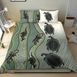 Bedding Set Aboriginal with Kangaroo, Lizard, Turtle and Dotted Crooked Stripes Pattern