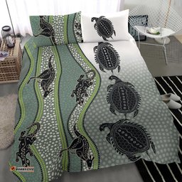 Bedding Set Aboriginal with Kangaroo, Lizard, Turtle and Dotted Crooked Stripes Pattern