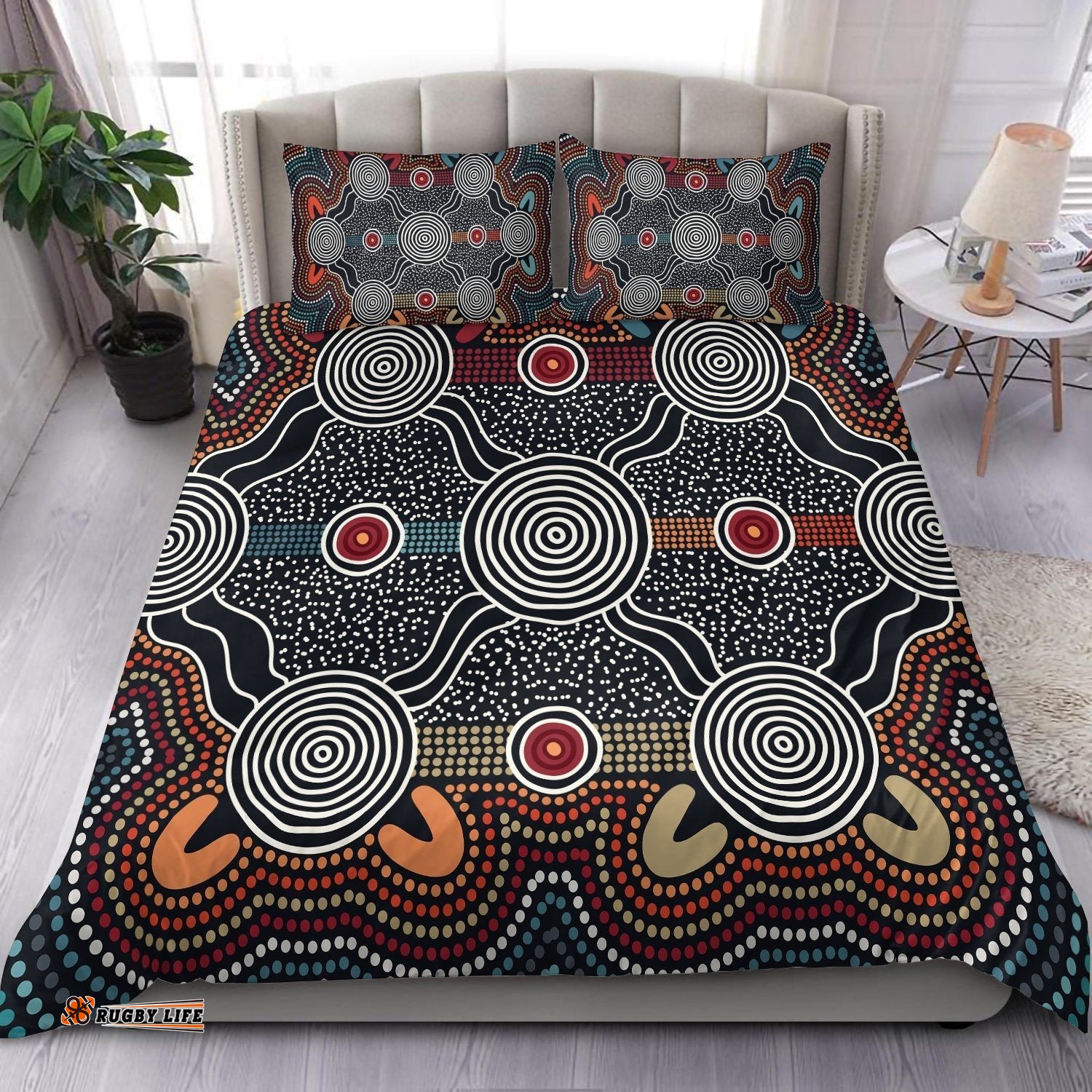 Australia Aboriginal Bedding Set Indigenous Symbol Dot Painting Art Ver 14